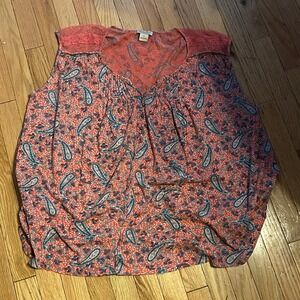 Lucky Brand Pink Floral Sleeveless Blouse‎ with Lace Details Plus Size 3X